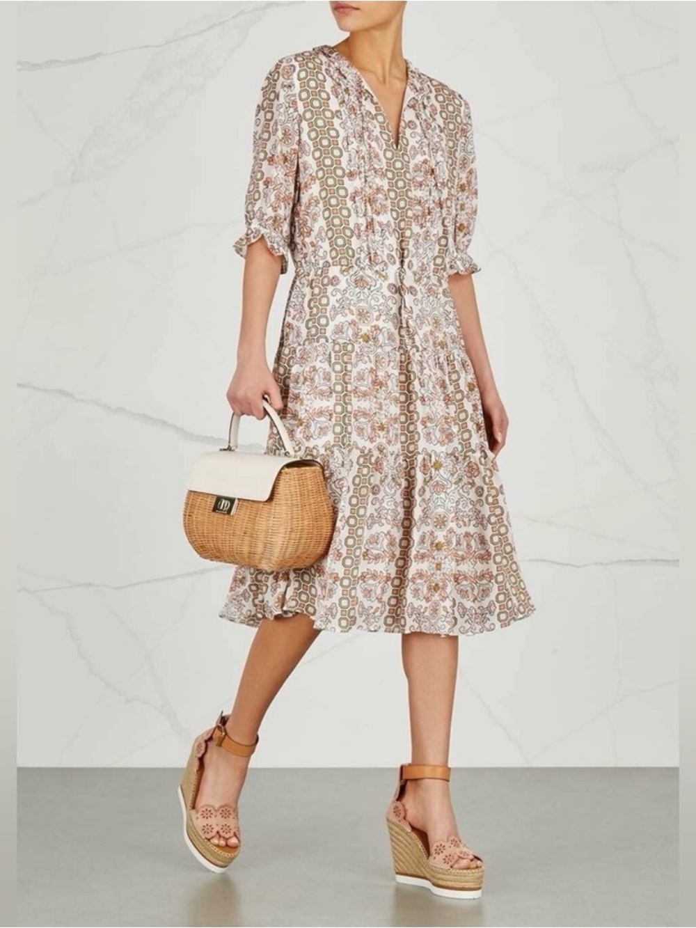 Tory Burch Serena Silk Midi Dress Size 6 Floral Spring Wedding Garden Party Chic